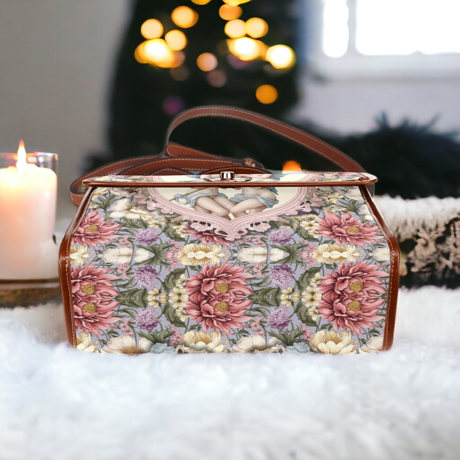 Pastel Romance Valentines Day Canvas Satchel Handbag For Boho Hippie