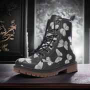 Hippie Art Zone - Black & White Butterflies Vegan Combat Boots.