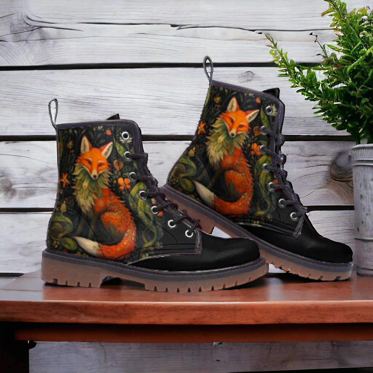 Hippie Art Zone - Dark Naturecore Fox Faux-Leather Boots.