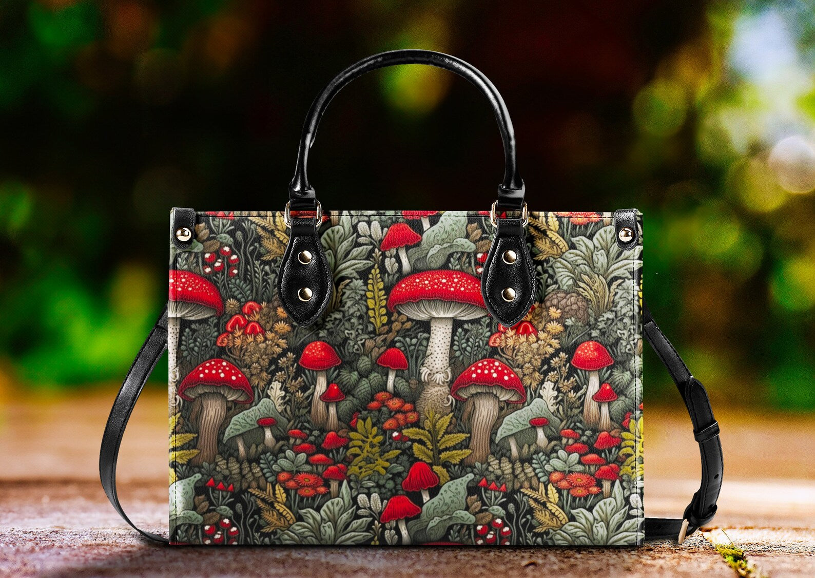 hippieartzone Bag -  Cottagecore Mushroom Forest Tote Purse.