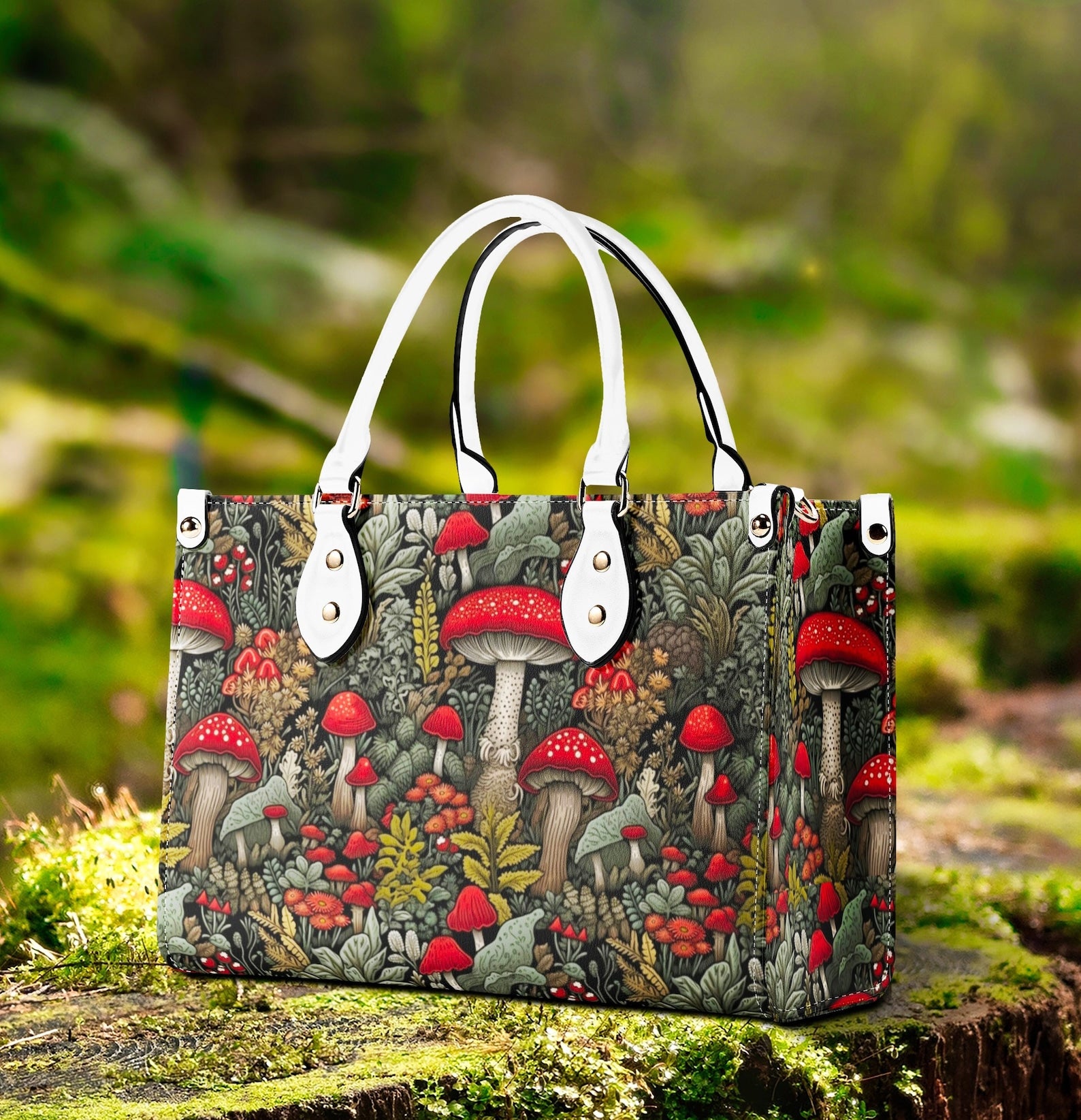 hippieartzone Bag -  Cottagecore Mushroom Forest Tote Purse.