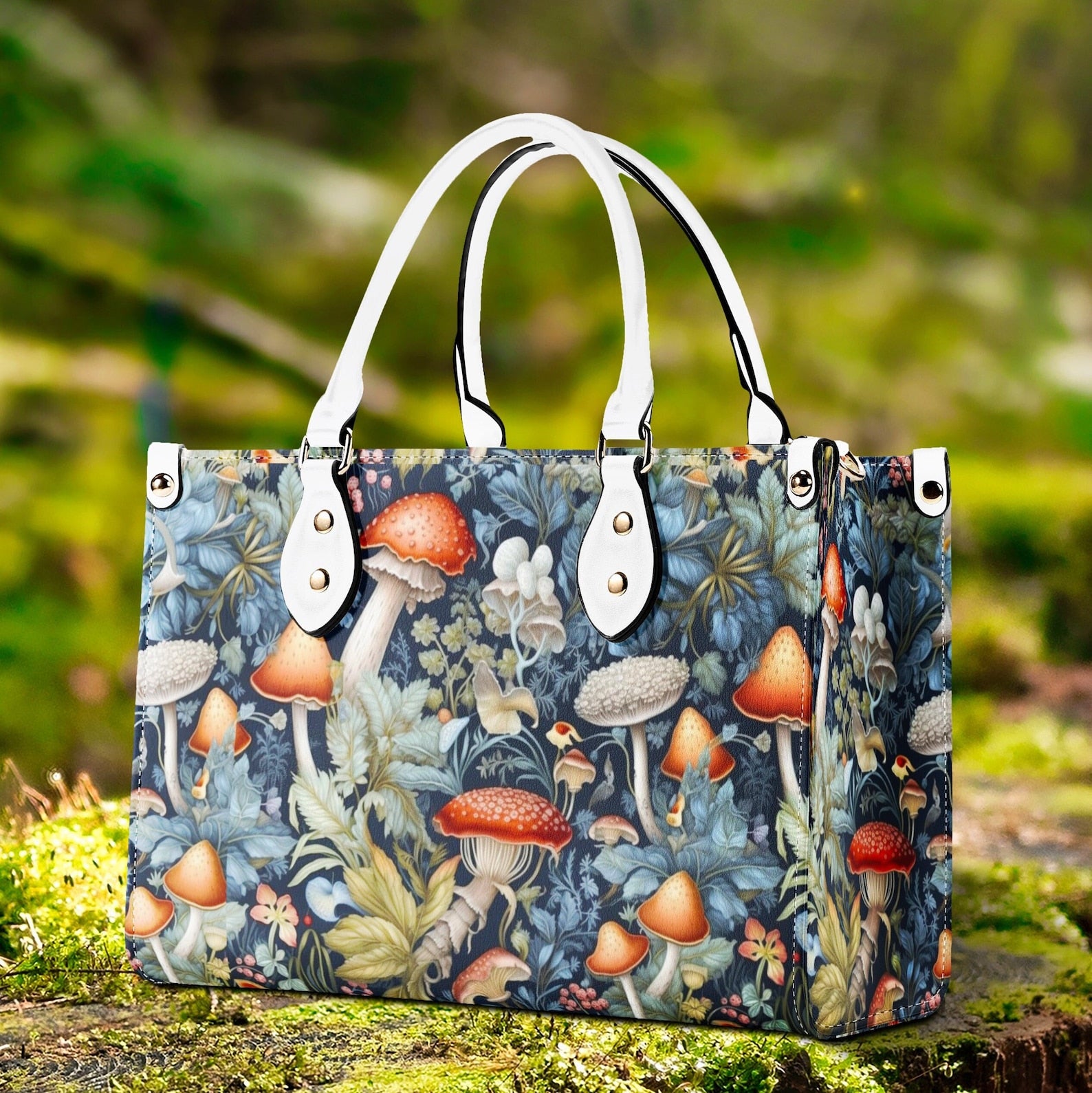 hippieartzone Bag -  Cottagecore Mushroom Forest Tote Purse.