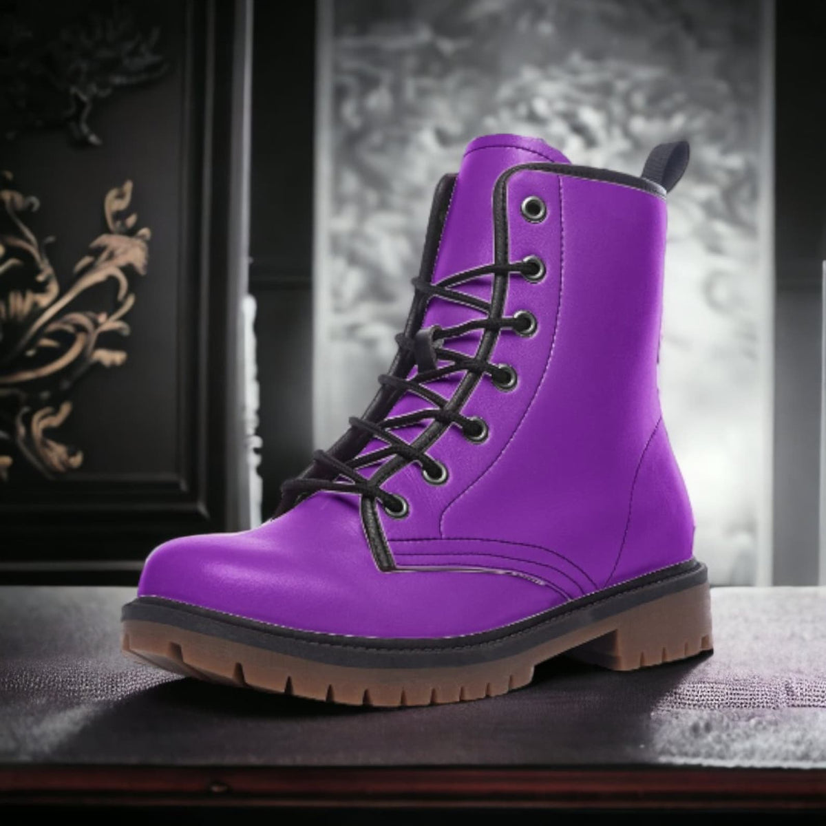 Hippie Art Zone - Bright Purple Vegan Combat Boots.