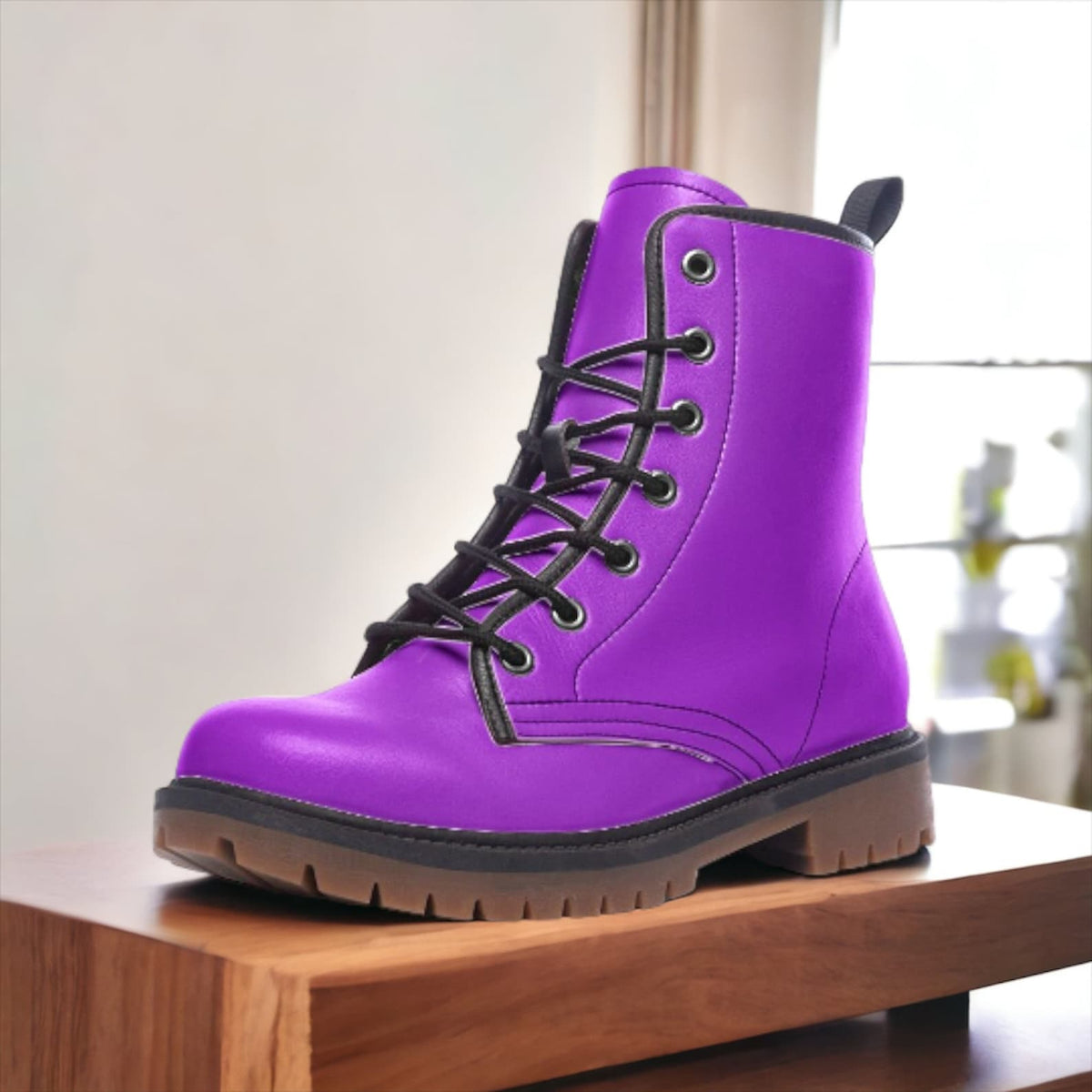 Hippie Art Zone - Bright Purple Vegan Combat Boots.