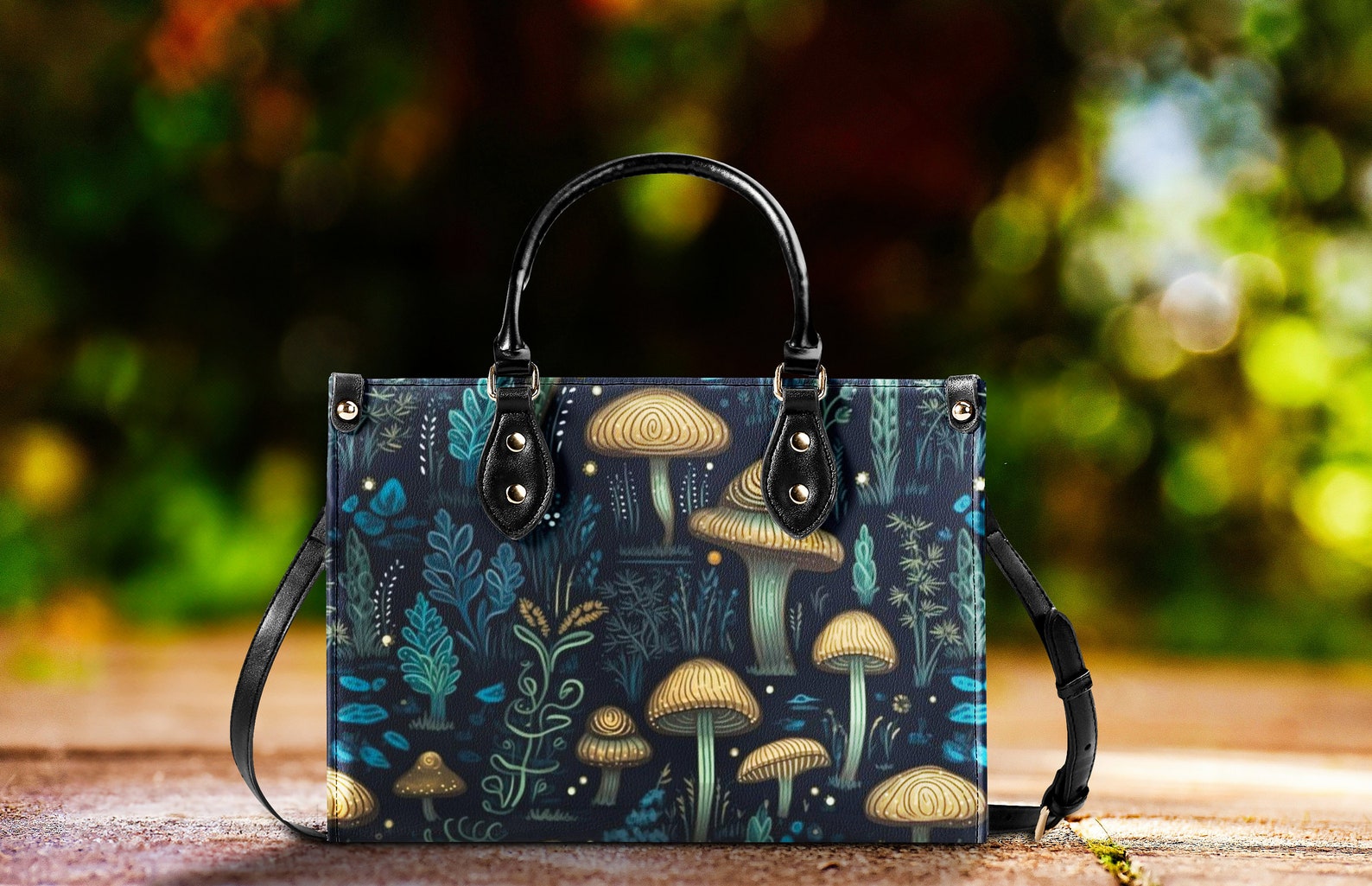 hippieartzone Bag -  Cottagecore Mushroom Forest Tote Purse.