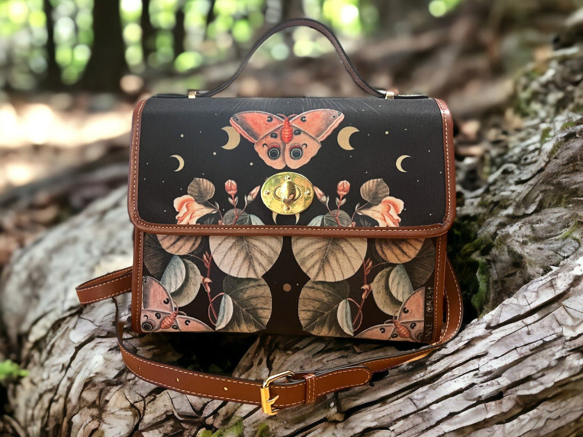 Whimsigoth Moth Moon Witchy Satchel Handbag For Boho Hippie