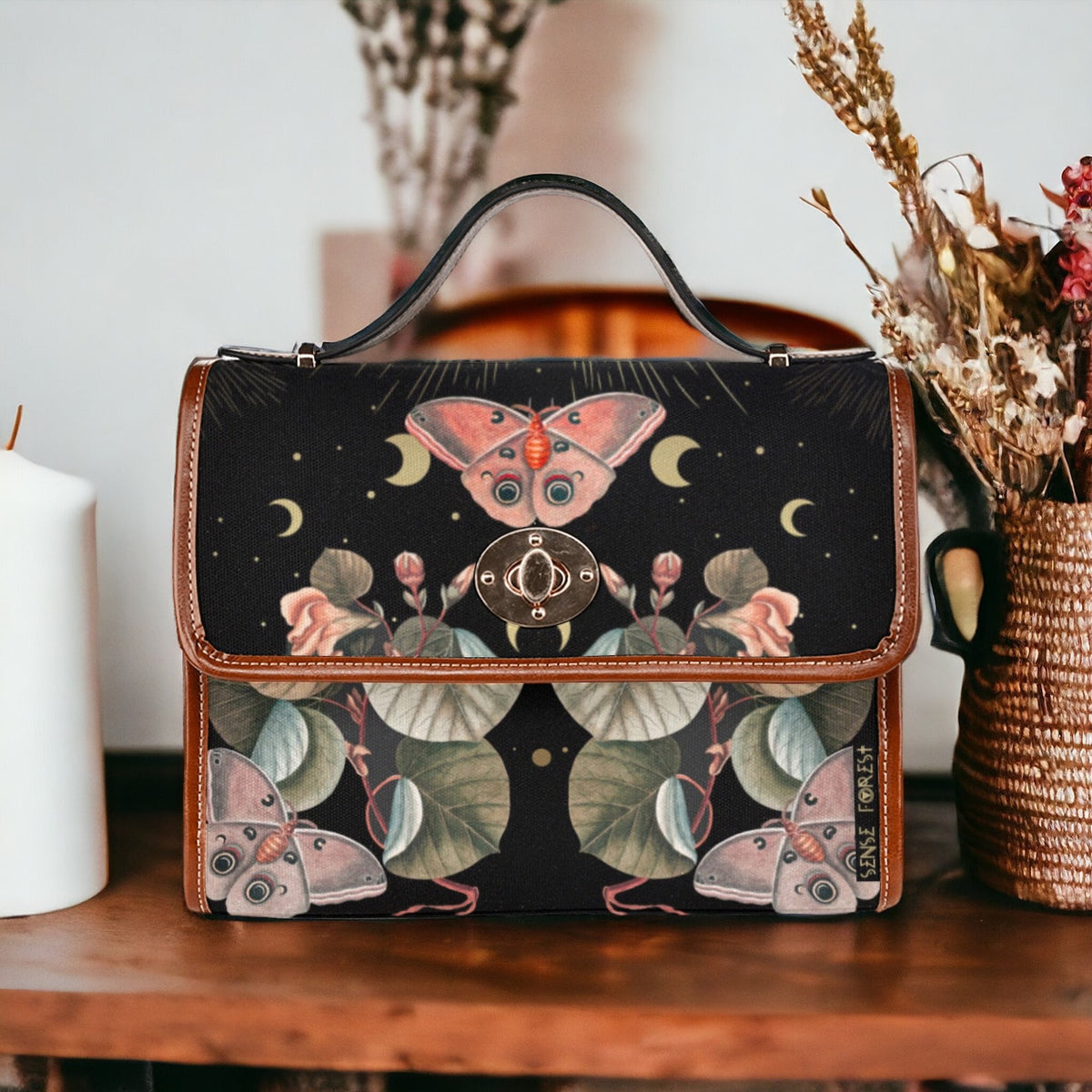 Whimsigoth Moth Moon Witchy Satchel Handbag For Boho Hippie