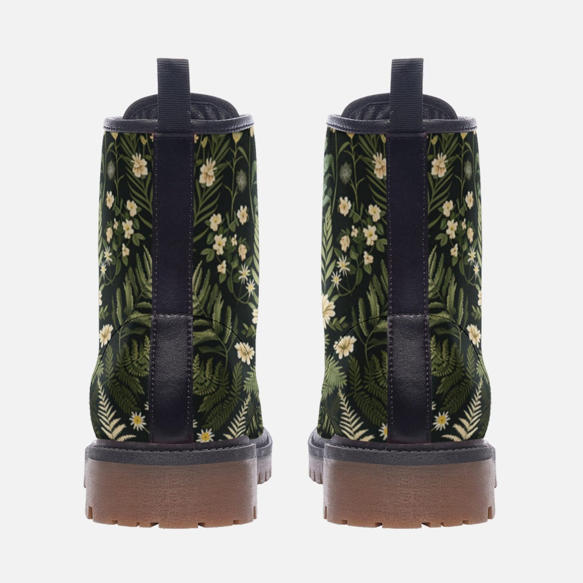 Hippie Art Zone- Dark Forest Ferns &amp; Flowers Vegan Boots.