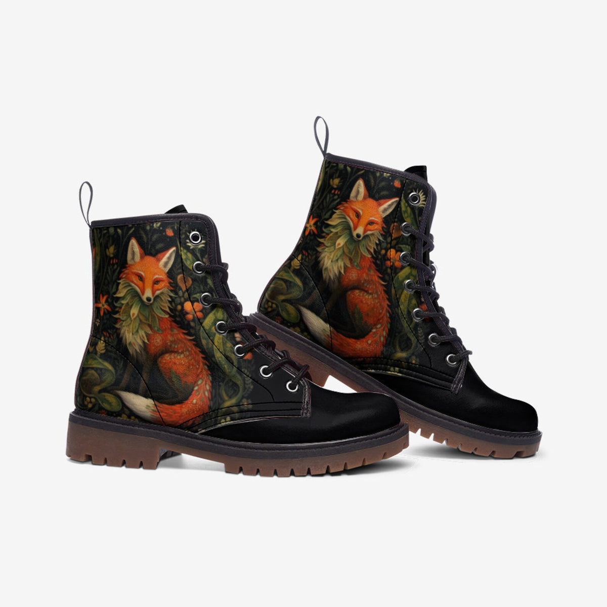 Hippie Art Zone - Dark Naturecore Fox Faux-Leather Boots.