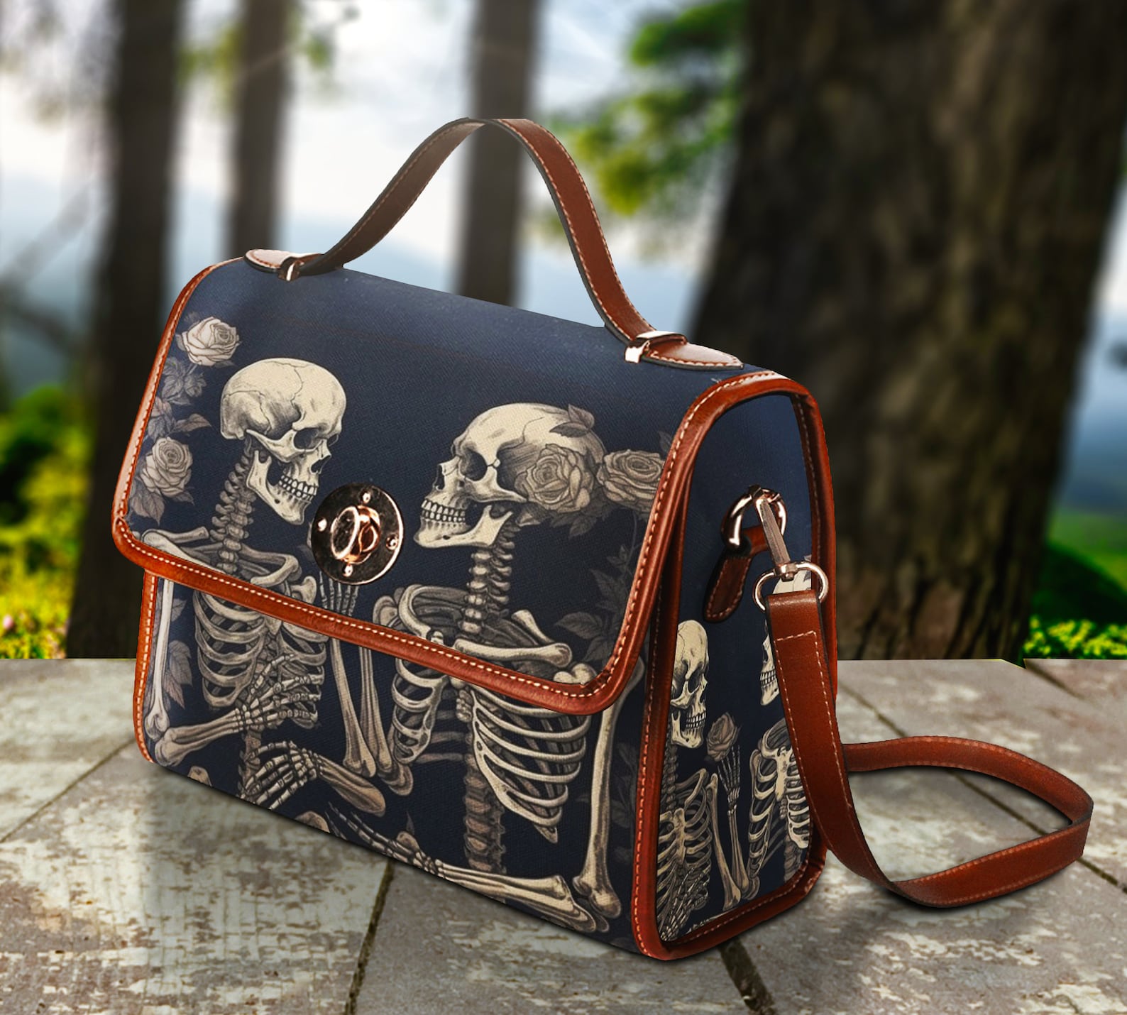 hippieartzone Bag -  Dark Academia Romantic Skeleton Crossed Body Purse.