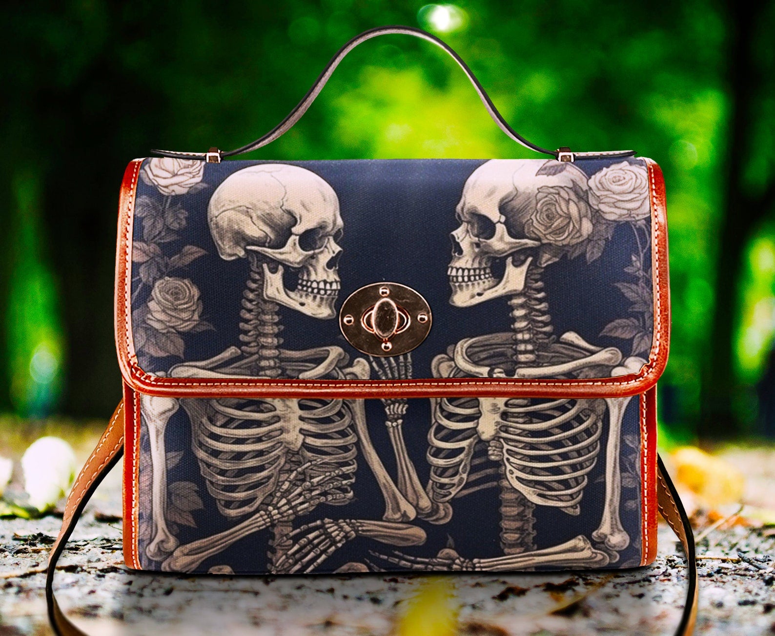 hippieartzone Bag -  Dark Academia Romantic Skeleton Crossed Body Purse.