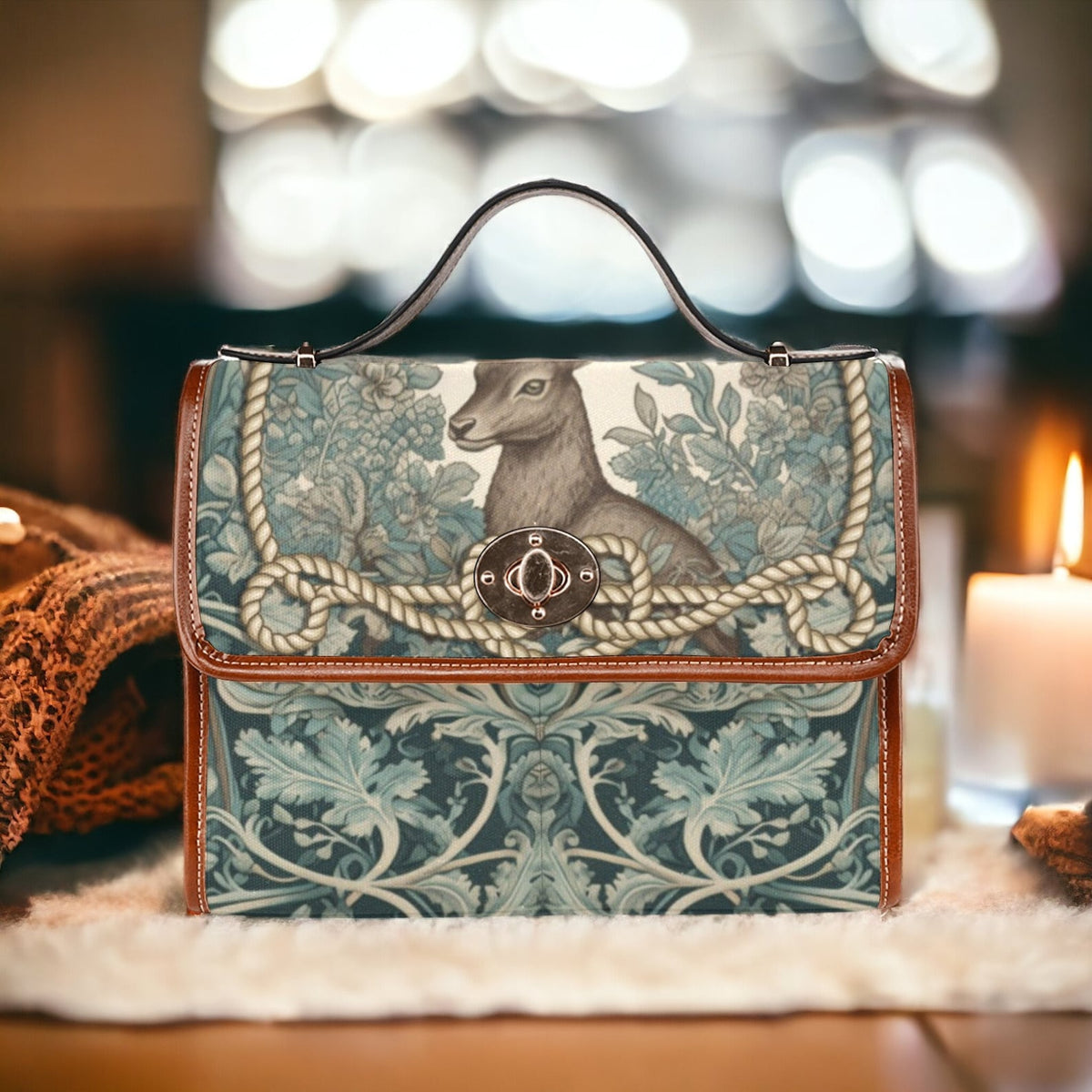 Retro Renaissance Deer Canvas Satchel Handbag For Boho Hippie