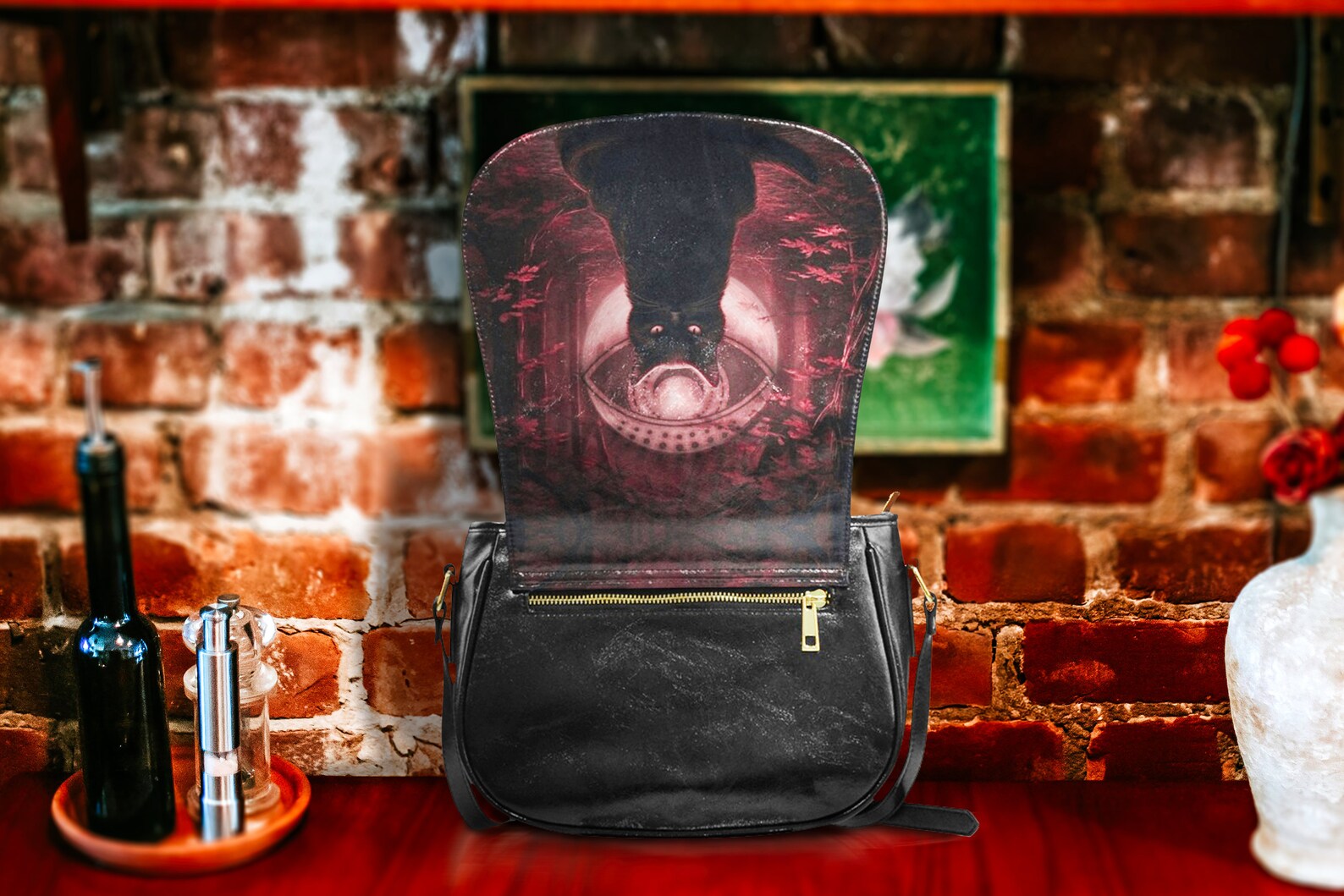 hippieartzone Bag - Whimsigoth Cat Moon Crossed Body Purse.