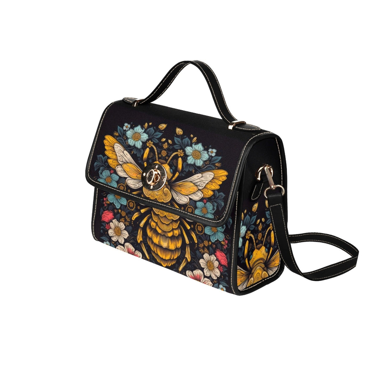 Retro Bee In The Forest Canvas Satchel Handbag For Boho Hippie