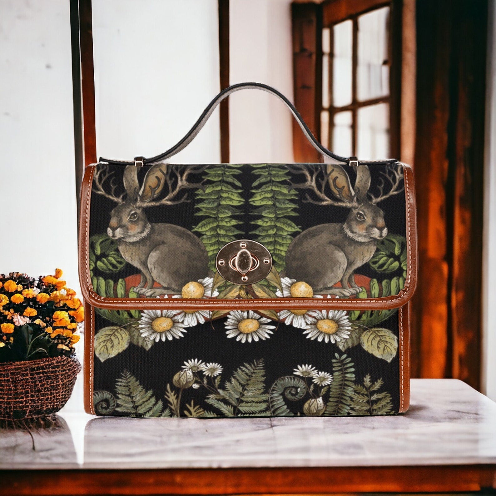 Cottagecore Forest Pagan Ostara Retro Canvas Satchel Handbag For Boho Hippie