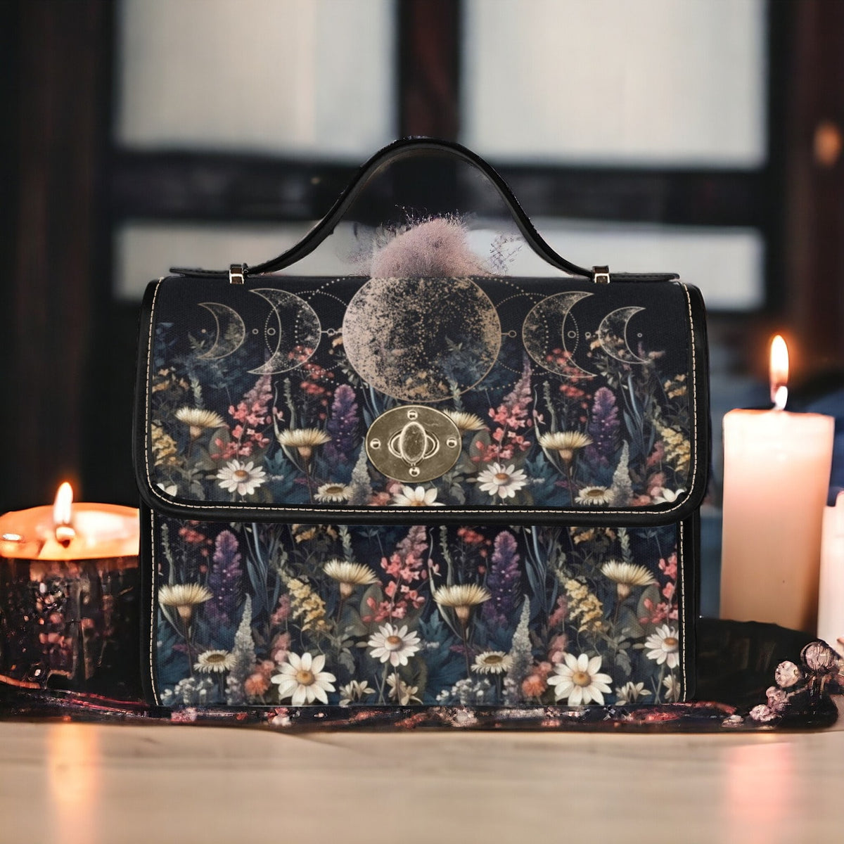 Whimsical Moon Phase Witchy Satchel Handbag For Boho Hippie