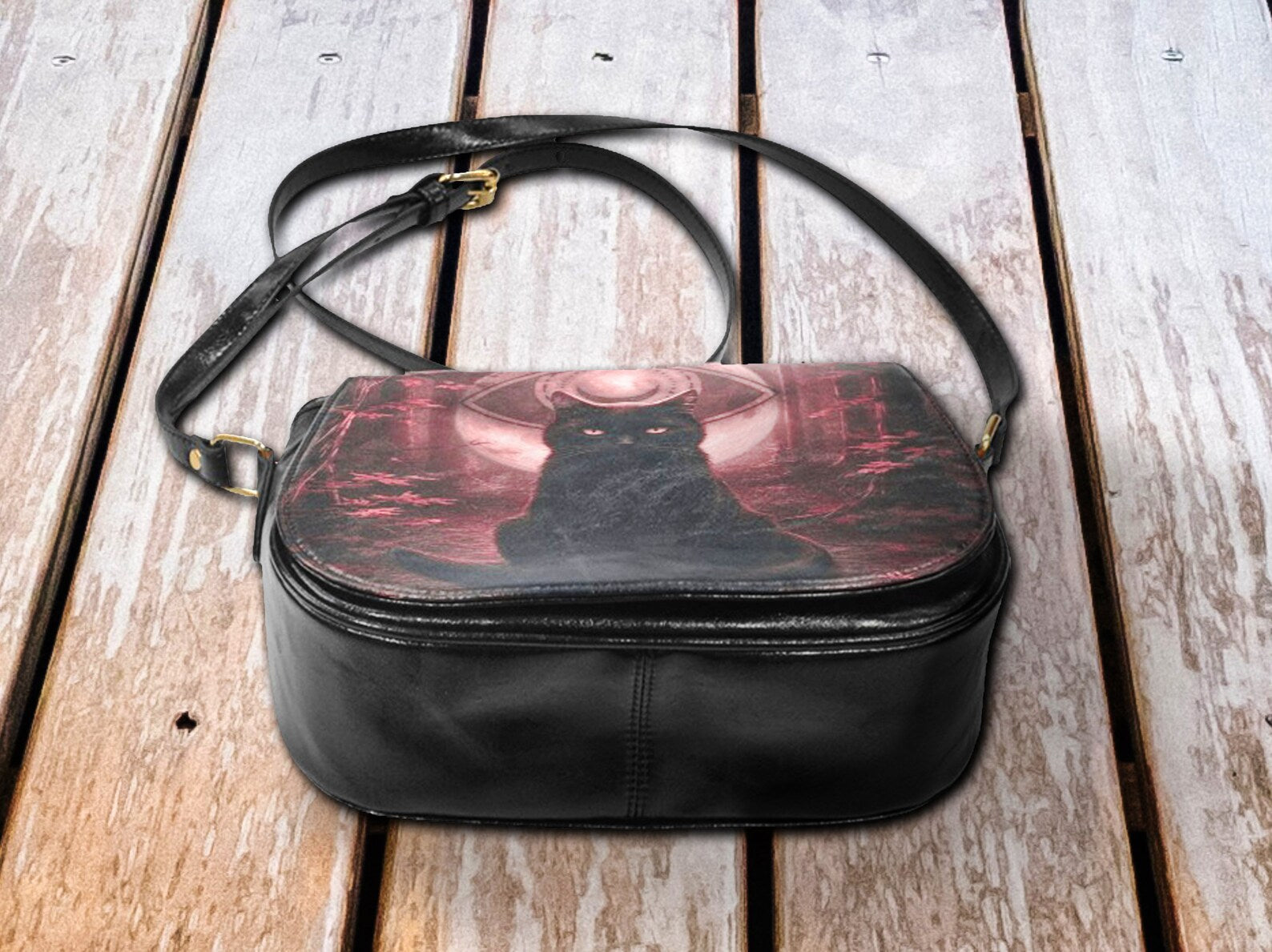 hippieartzone Bag - Whimsigoth Cat Moon Crossed Body Purse.