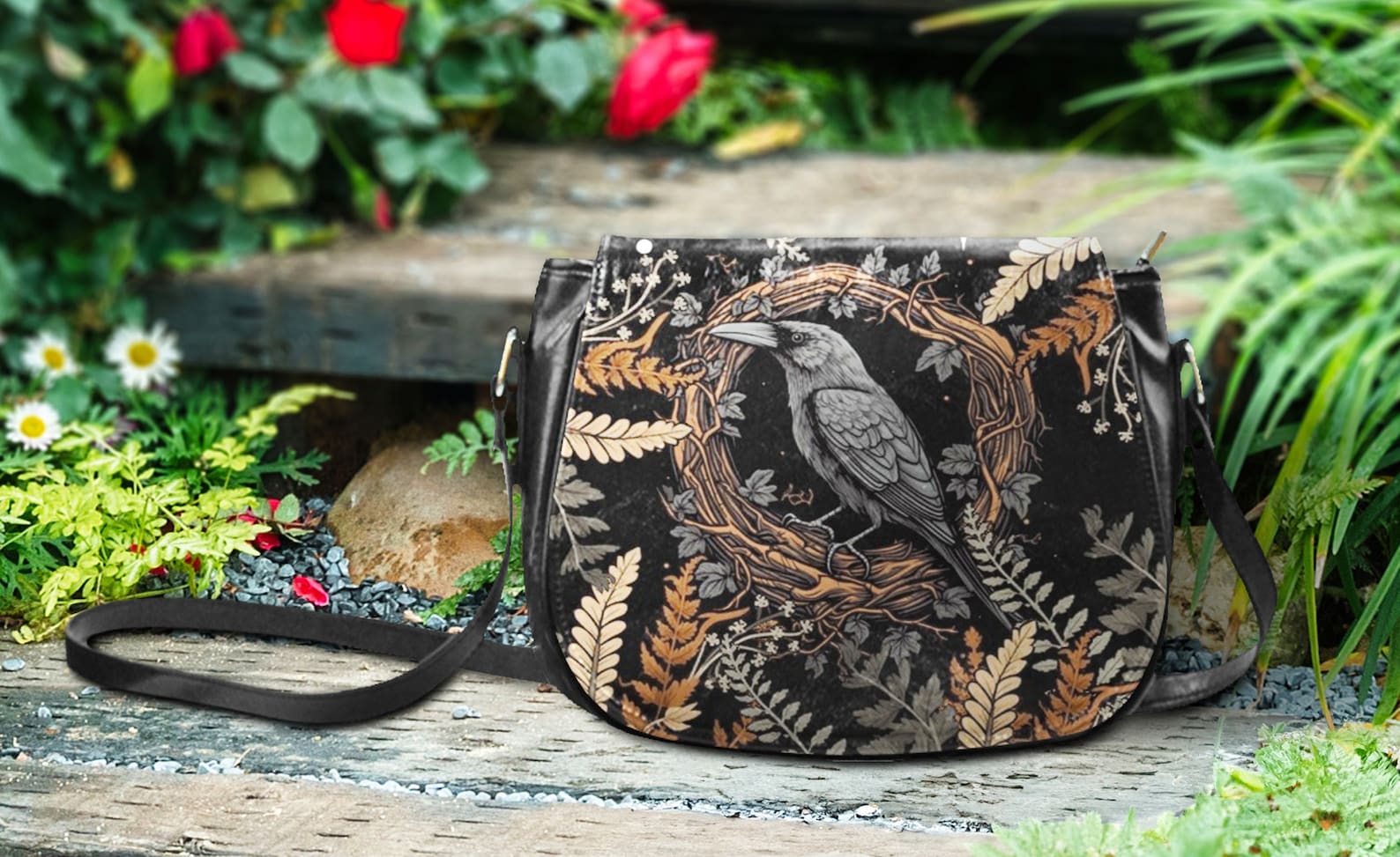 hippieartzone Bag - Witchy Crow Crossbody Bag.
