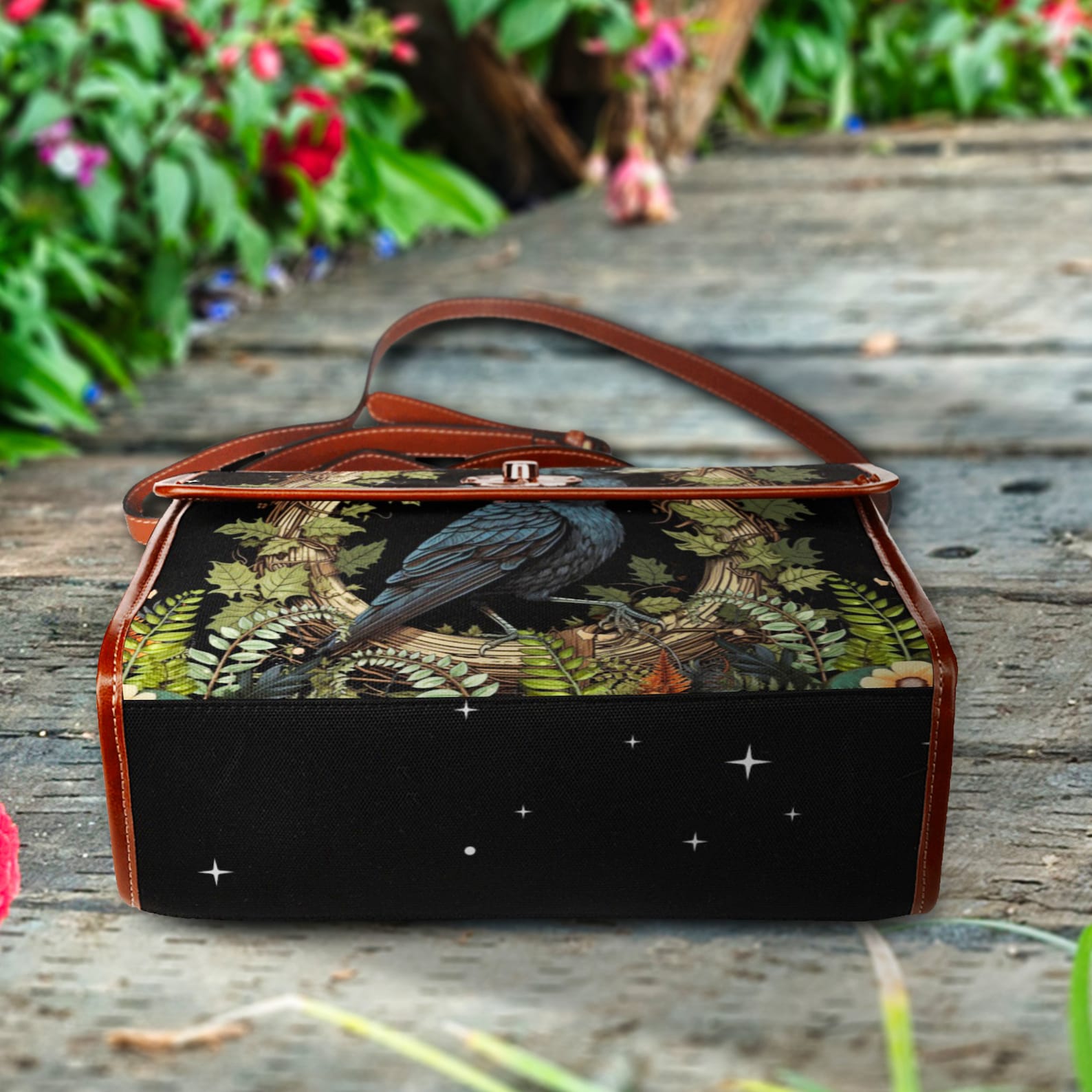 hippieartzone Bag -  Witchy Raven Satchel Bag Crossbody Goth Handbag.