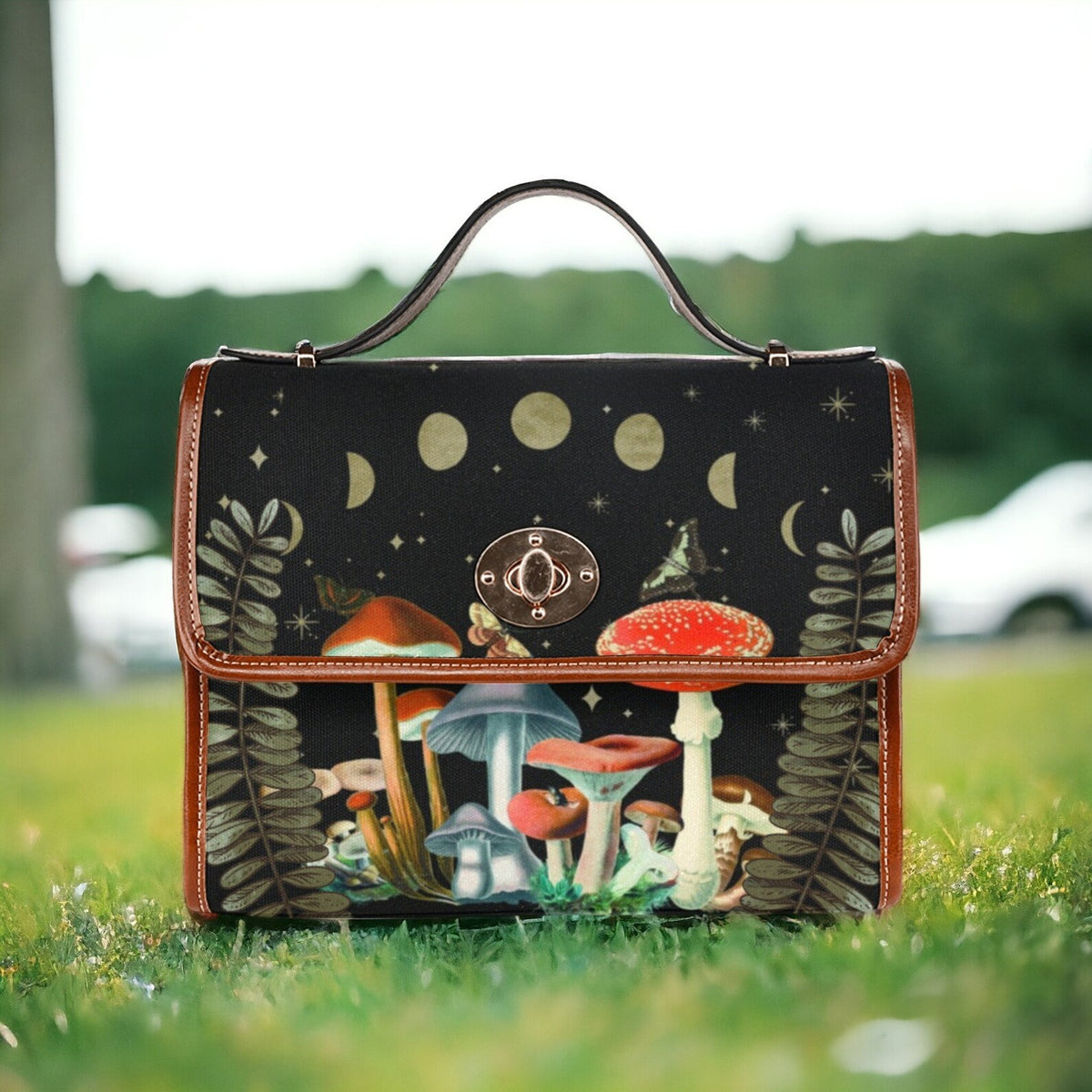 Moon Phase Mushroom Satchel Handbag For Boho Hippie