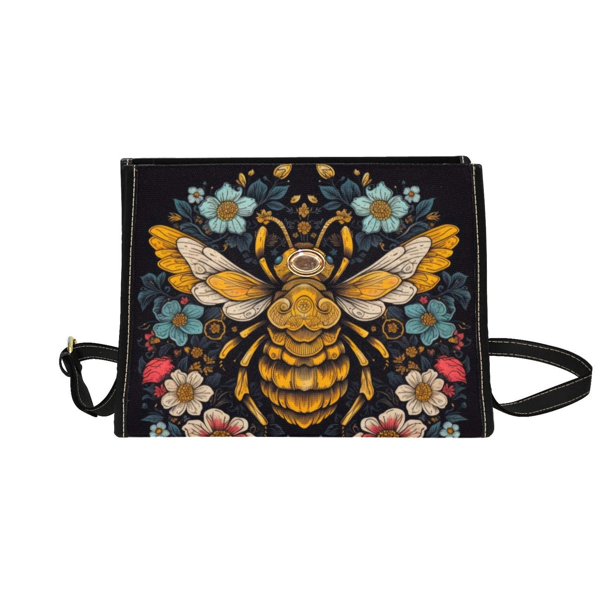 Retro Bee In The Forest Canvas Satchel Handbag For Boho Hippie