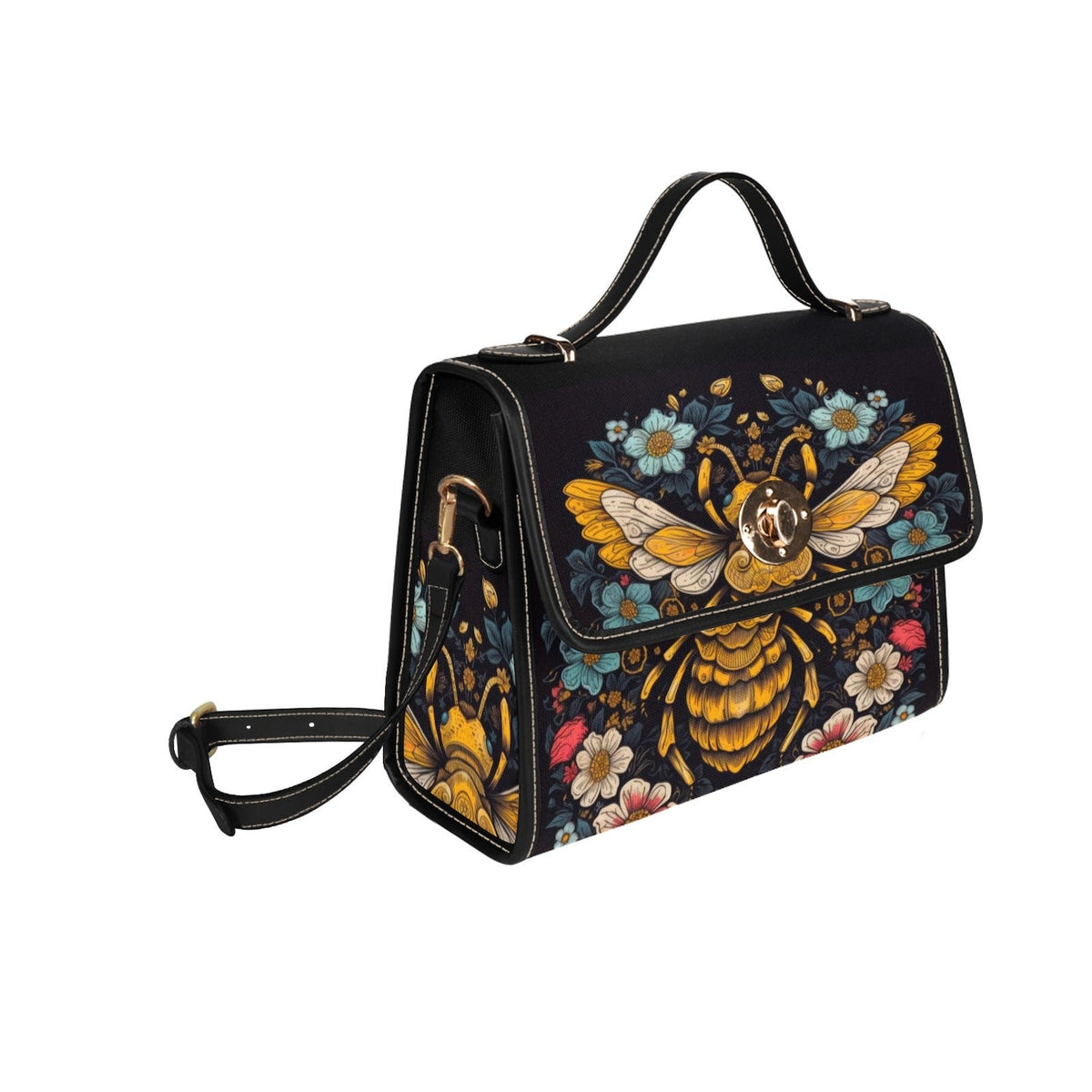 Retro Bee In The Forest Canvas Satchel Handbag For Boho Hippie