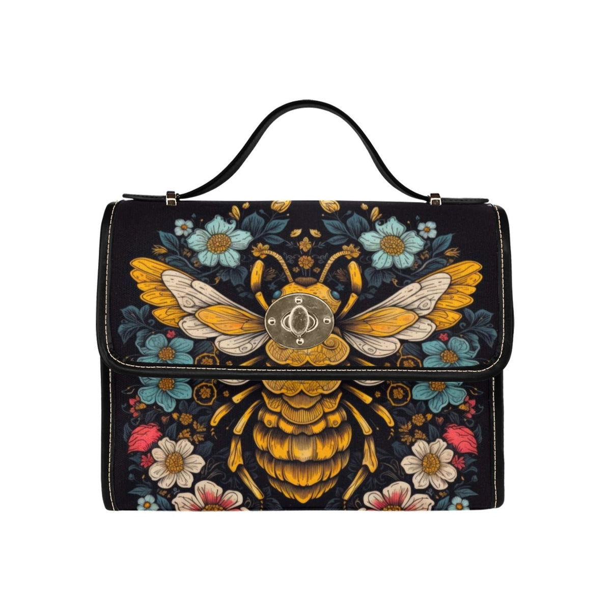 Retro Bee In The Forest Canvas Satchel Handbag For Boho Hippie