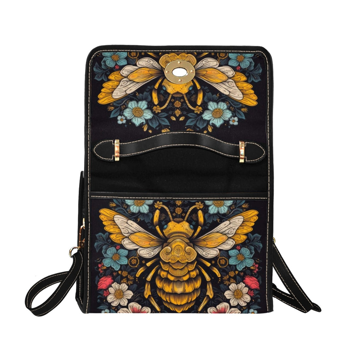 Retro Bee In The Forest Canvas Satchel Handbag For Boho Hippie