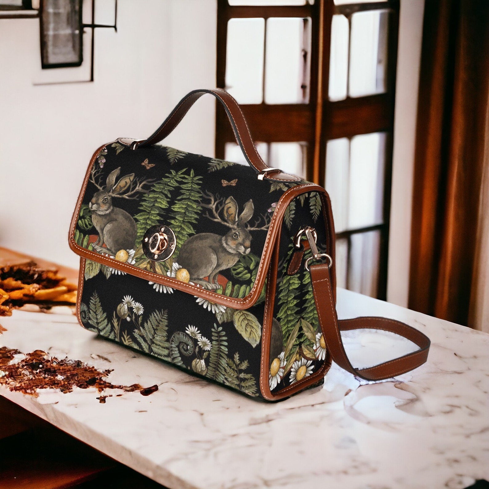 Cottagecore Forest Pagan Ostara Retro Canvas Satchel Handbag For Boho Hippie