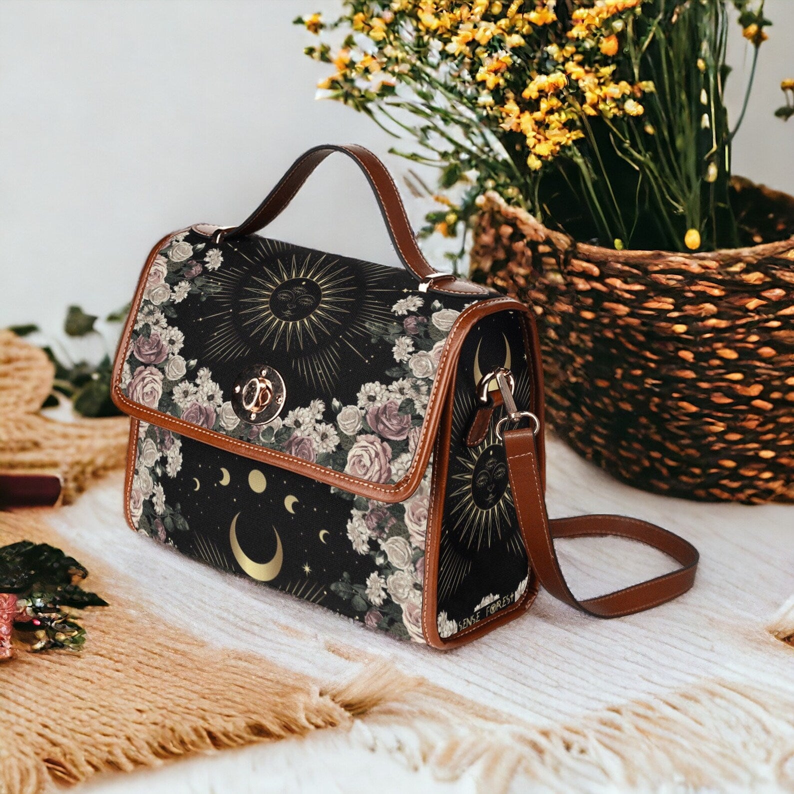 Cottagecore Witch Canvas Satchel Handbag For Boho Hippie
