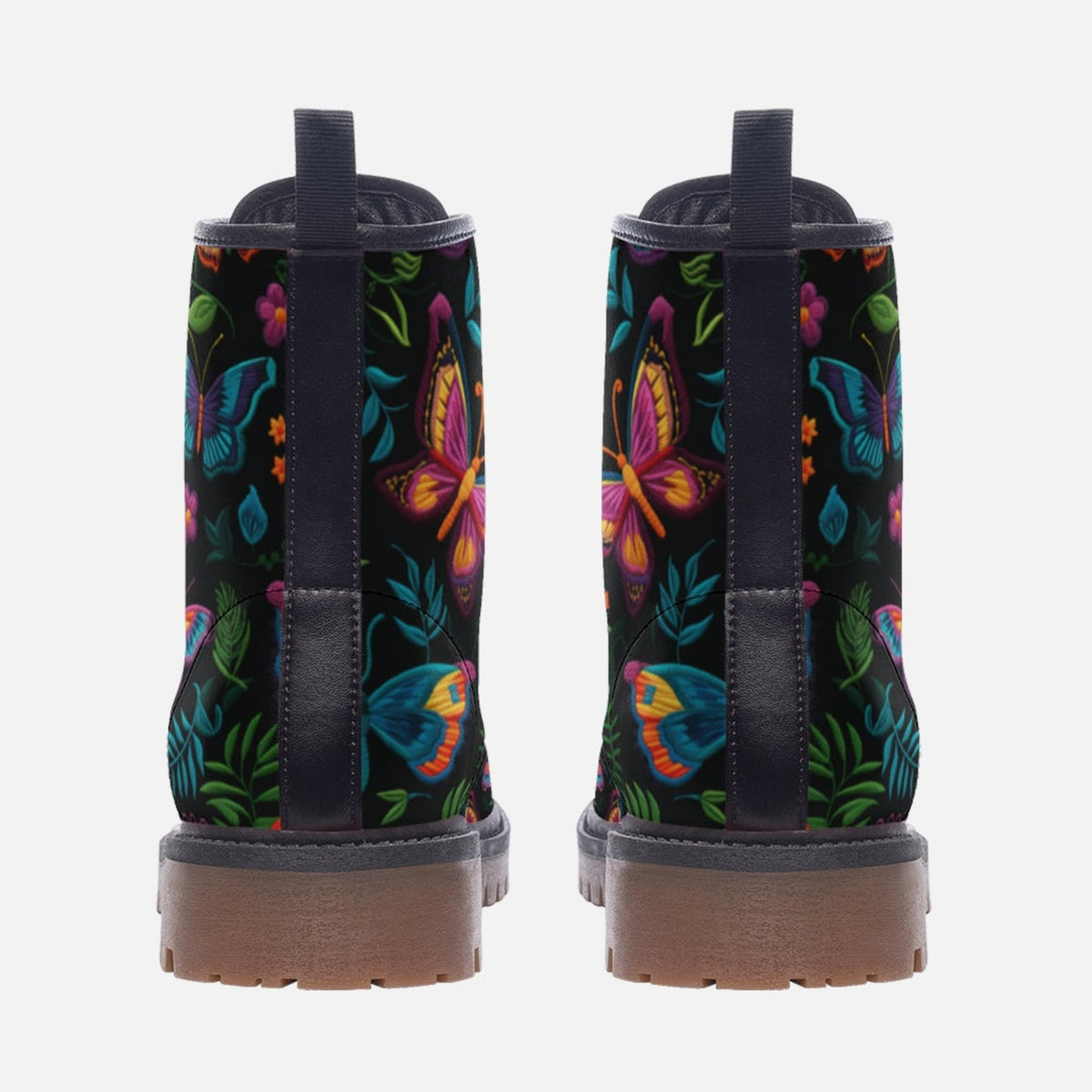 Hippie Art Zone - Dark Faux-Embroidered Butterflies Boots.