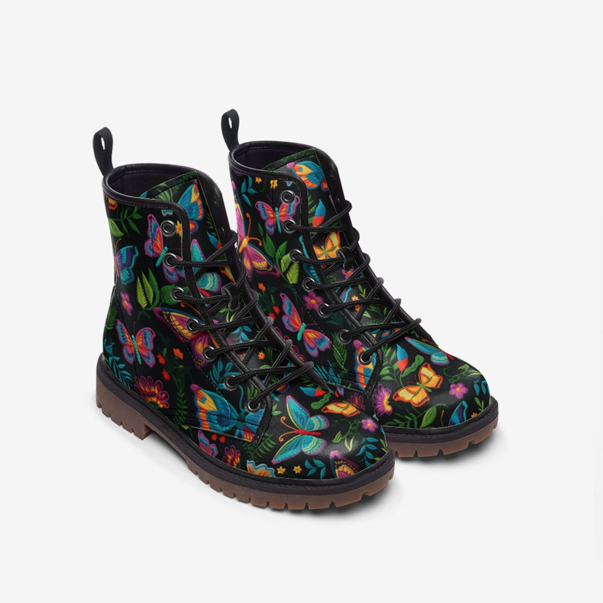 Hippie Art Zone - Dark Faux-Embroidered Butterflies Boots.