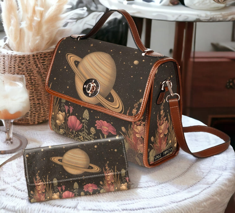 Vintage Space Art Canvas Satchel Handbag For Boho Hippie