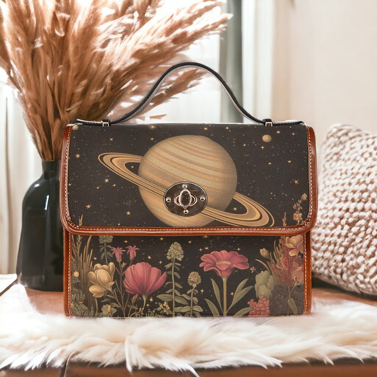 Vintage Space Art Canvas Satchel Handbag For Boho Hippie