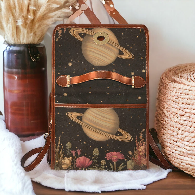 Vintage Space Art Canvas Satchel Handbag For Boho Hippie