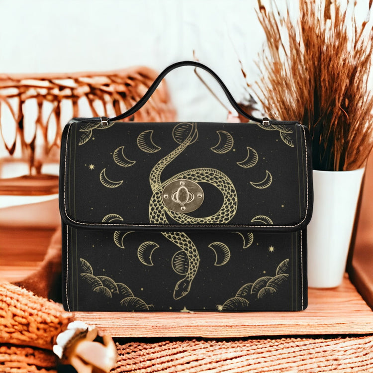 Snake Mystical Moon Phases Witchy Satchel Handbag For Boho Hippie