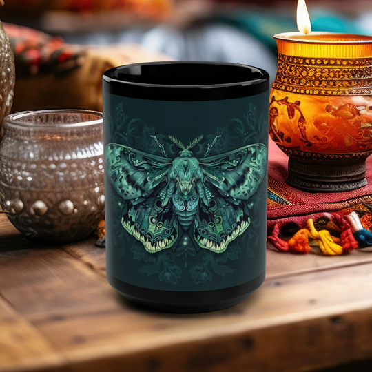 hippieartzone Mug - Emerald Lunar Moth Coffee Mug.