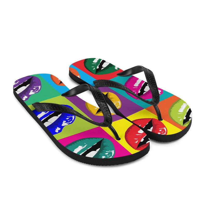 hippieartzone - Colorful Lips Pop Art Flip Flops.