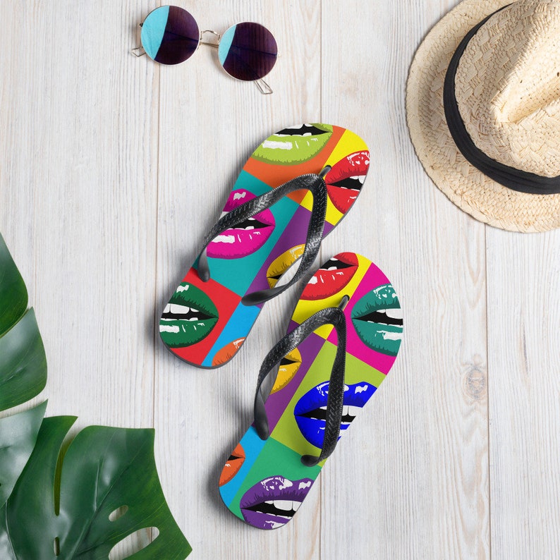 hippieartzone - Colorful Lips Pop Art Flip Flops.