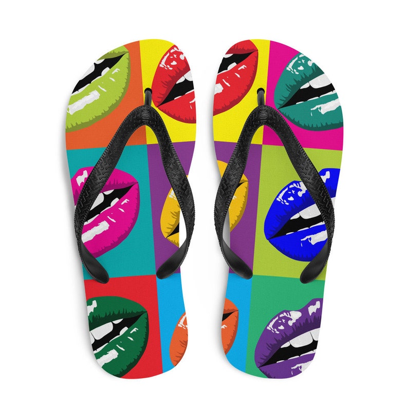 hippieartzone - Colorful Lips Pop Art Flip Flops.