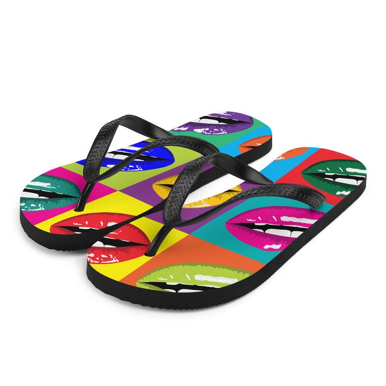 hippieartzone - Colorful Lips Pop Art Flip Flops.