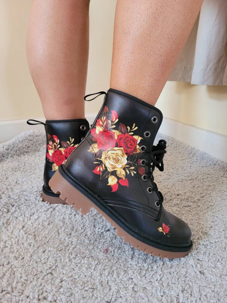 Hippie Art Zone - Rose Boots With High Detail Vegan Leather Combat