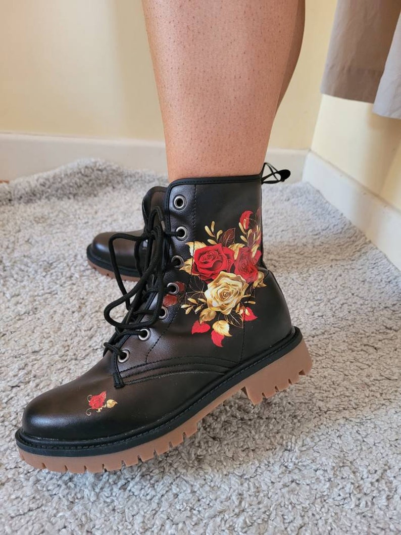 Hippie Art Zone - Rose Boots With High Detail Vegan Leather Combat
