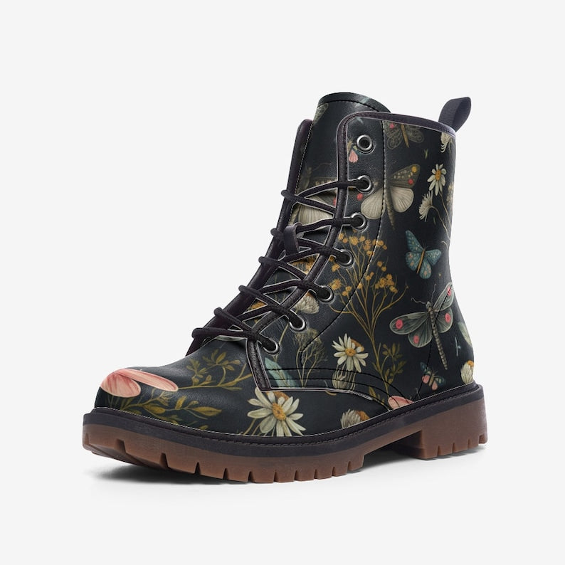 Hippie Art Zone - Forest Witch Boots, Goblincore Boots, Wildflowers &amp; Butterflies