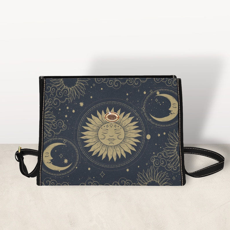 Mystical Sun and Moon Satchel Handbag For Boho Hippies