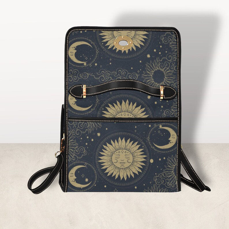 Mystical Sun and Moon Satchel Handbag For Boho Hippies