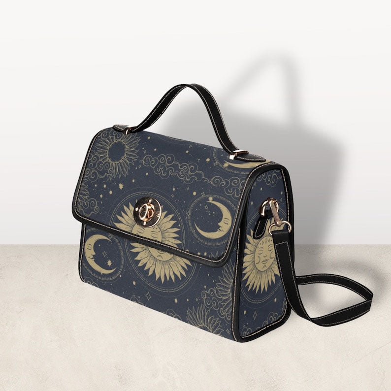 Mystical Sun and Moon Satchel Handbag For Boho Hippies