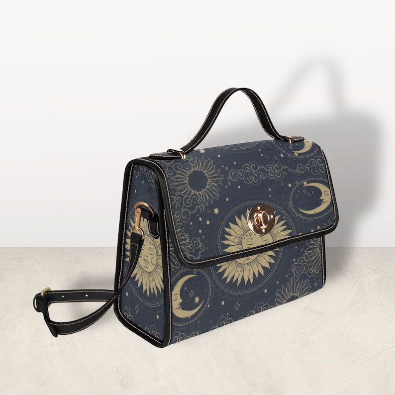 Mystical Sun and Moon Satchel Handbag For Boho Hippies