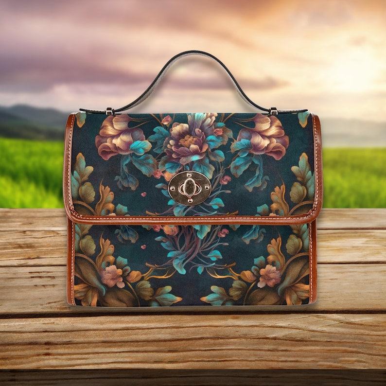 Cottagecore Boho Floral Canvas Satchel Bag For Hippie