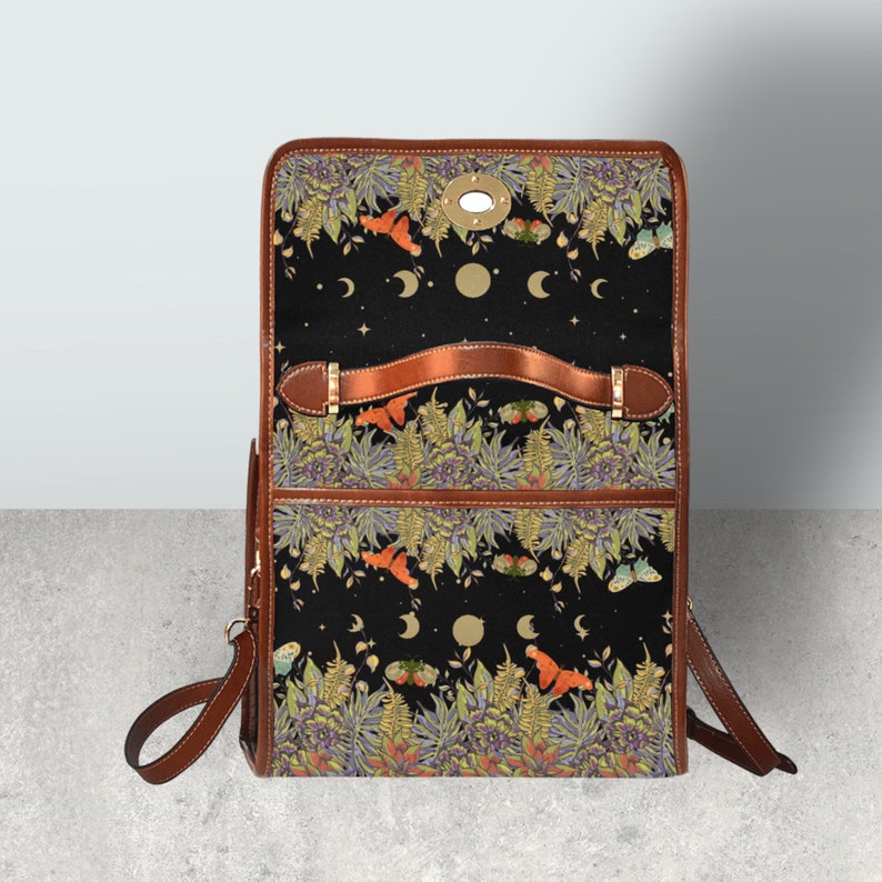 Cottagecore Moth and Moon Phases Witchy Satchel Handbag For Boho Hippies